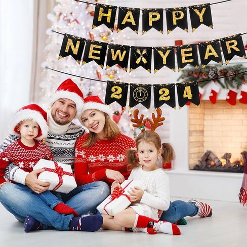 لافتة بعبارة «Happy New Year» 2023 لا تتطلب تركيبها بنفسك باللونين الاسود والذهبي 2023، لافتة ورقية لحفلات رأس السنة الجديدة، خلفية لحفلات ليلة رأس السنة الجديدة، لوازم تزيين حفلات ليلة رأس السنة in Saudi Arabia