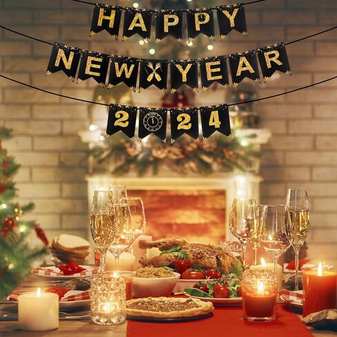 لافتة بعبارة «Happy New Year» 2023 لا تتطلب تركيبها بنفسك باللونين الاسود والذهبي 2023، لافتة ورقية لحفلات رأس السنة الجديدة، خلفية لحفلات ليلة رأس السنة الجديدة، لوازم تزيين حفلات ليلة رأس السنة in Saudi Arabia