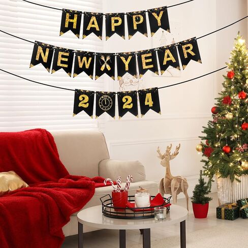 لافتة بعبارة «Happy New Year» 2023 لا تتطلب تركيبها بنفسك باللونين الاسود والذهبي 2023، لافتة ورقية لحفلات رأس السنة الجديدة، خلفية لحفلات ليلة رأس السنة الجديدة، لوازم تزيين حفلات ليلة رأس السنة in Saudi Arabia