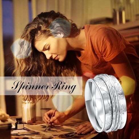 JZMSJF S925 Sterling Silver Faith Hope Love Spinner Rings Inspirational Anti Anxiety Ring Fidget Ring in Kuwait