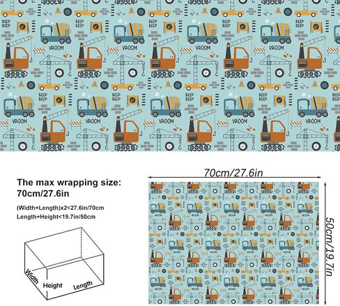 Dtiafu Construction Wrapping Paper - Birthday Gift Wrap Paper Bulk Folded Flat With Truck Tractor Traffic Signs Patterns for Boys Kids Baby - 20inch x 28inch Per Sheet(10 Sheets) in Kuwait