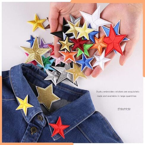 40 قطعة من الرقع المزخرفة على شكل نجمة قابلة للكي / الخياطة ، 6 قطع من رقع مطرزة على شكل وجه مبتسم وزهور للملابس والجاكيتات وحقيبة الظهر in Kuwait