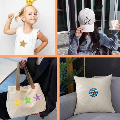 40 قطعة من الرقع المزخرفة على شكل نجمة قابلة للكي / الخياطة ، 6 قطع من رقع مطرزة على شكل وجه مبتسم وزهور للملابس والجاكيتات وحقيبة الظهر in Kuwait