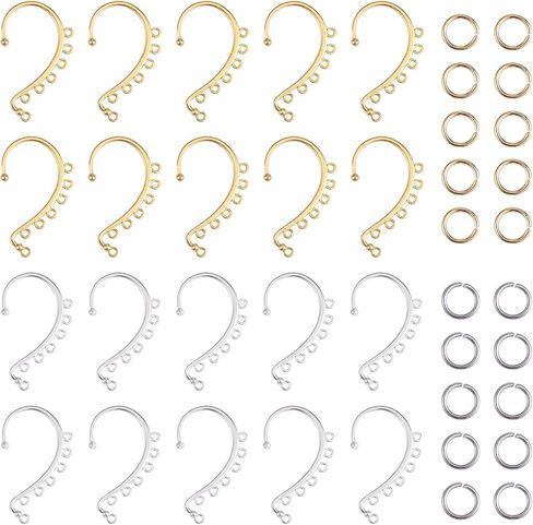 WEWAYSMILE 20Pcs Ear Cuff Earrings for Women, Alloy Cuff Earring Findings 7 Holes Ear Wrap Earring Hooks No PiercingClip on Ear Cuff Earrings for DIY Earrings Charm Jewelry Making (Silver&Gold） in Saudi Arabia