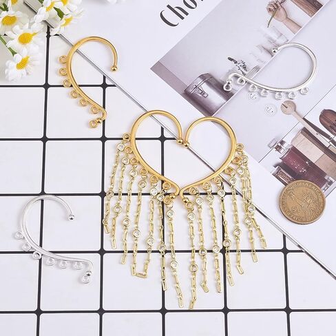 WEWAYSMILE 20Pcs Ear Cuff Earrings for Women, Alloy Cuff Earring Findings 7 Holes Ear Wrap Earring Hooks No PiercingClip on Ear Cuff Earrings for DIY Earrings Charm Jewelry Making (Silver&Gold） in Saudi Arabia