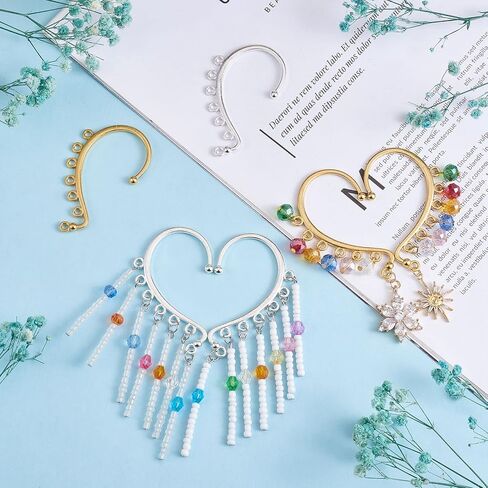 WEWAYSMILE 20Pcs Ear Cuff Earrings for Women, Alloy Cuff Earring Findings 7 Holes Ear Wrap Earring Hooks No PiercingClip on Ear Cuff Earrings for DIY Earrings Charm Jewelry Making (Silver&Gold） in Saudi Arabia