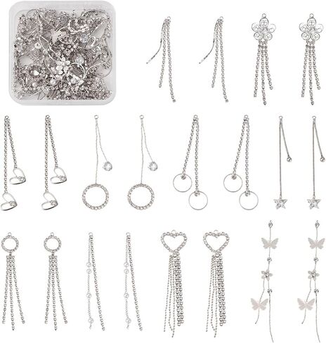 Pandahall 20Pcs Stainless Steel Earring Hooks &16Pcs Brass Sparkling Long Chain Tassel Charm Pendants with & Open Jump Rings for DIY Dangle Earring Pendant Necklace Jewelry Making (Golden) in Saudi Arabia