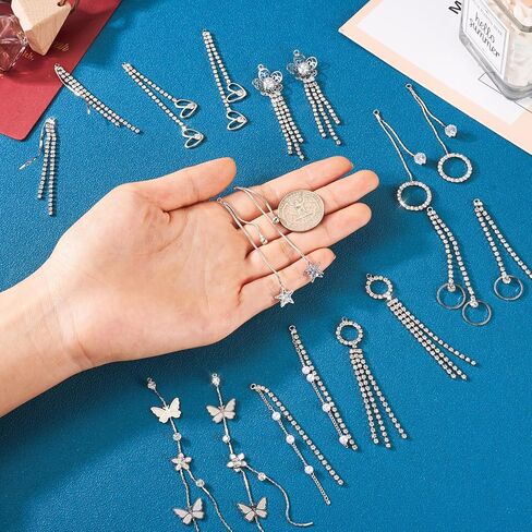 Pandahall 20Pcs Stainless Steel Earring Hooks &16Pcs Brass Sparkling Long Chain Tassel Charm Pendants with & Open Jump Rings for DIY Dangle Earring Pendant Necklace Jewelry Making (Golden) in Saudi Arabia
