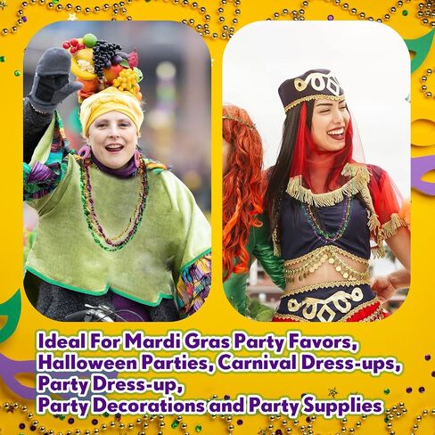 Mardi Gras Beads Necklaces Bulk 33 Inch Multi Colors Necklaces Bundle Mardi Gras Decorations Metallic Bead Necklaces Round Coin Crown Star Mask Beaded Necklaces for Mardi Gras Party Favors (126 Pcs) in Saudi Arabia