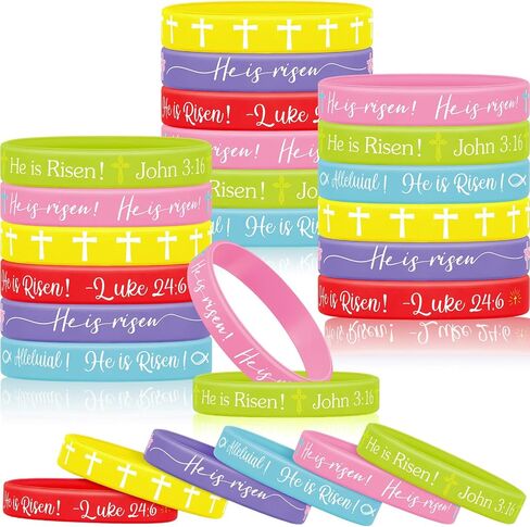He Is Risen Bracelets Easter Decorations Religious Silicone Bracelet Easter Party Favors He Is Risen Rubber Bracelet Easter Bracelet Bulk Cross Catholic Gifts for Kids Easter Spring Party in Saudi Arabia