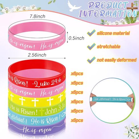 He Is Risen Bracelets Easter Decorations Religious Silicone Bracelet Easter Party Favors He Is Risen Rubber Bracelet Easter Bracelet Bulk Cross Catholic Gifts for Kids Easter Spring Party in Saudi Arabia
