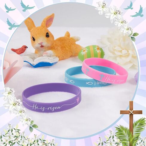 He Is Risen Bracelets Easter Decorations Religious Silicone Bracelet Easter Party Favors He Is Risen Rubber Bracelet Easter Bracelet Bulk Cross Catholic Gifts for Kids Easter Spring Party in Saudi Arabia
