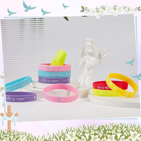 He Is Risen Bracelets Easter Decorations Religious Silicone Bracelet Easter Party Favors He Is Risen Rubber Bracelet Easter Bracelet Bulk Cross Catholic Gifts for Kids Easter Spring Party in Saudi Arabia