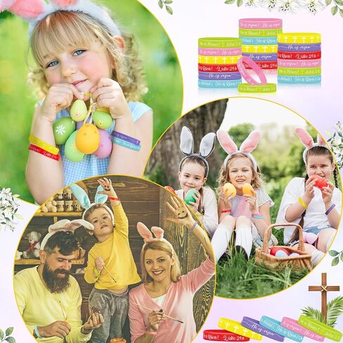 He Is Risen Bracelets Easter Decorations Religious Silicone Bracelet Easter Party Favors He Is Risen Rubber Bracelet Easter Bracelet Bulk Cross Catholic Gifts for Kids Easter Spring Party in Saudi Arabia