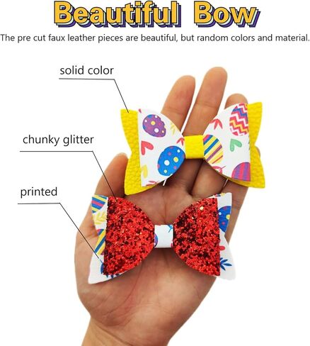 اوكسيم 24 مجموعة من ربطات الشعر المصنوعة من الجلد الصناعي بتصميم عيد الفصح السعيد للمبتدئين، مشابك تمساح من القماش الصناعي اللامع المقطوع مسبقا للنساء والبنات والاولاد والحيوانات الاليفة والمهرجانات in Kuwait