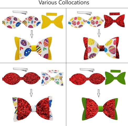 اوكسيم 24 مجموعة من ربطات الشعر المصنوعة من الجلد الصناعي بتصميم عيد الفصح السعيد للمبتدئين، مشابك تمساح من القماش الصناعي اللامع المقطوع مسبقا للنساء والبنات والاولاد والحيوانات الاليفة والمهرجانات in Kuwait