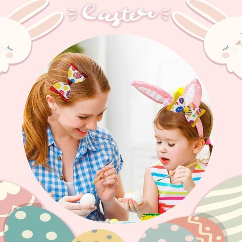 اوكسيم 24 مجموعة من ربطات الشعر المصنوعة من الجلد الصناعي بتصميم عيد الفصح السعيد للمبتدئين، مشابك تمساح من القماش الصناعي اللامع المقطوع مسبقا للنساء والبنات والاولاد والحيوانات الاليفة والمهرجانات in Kuwait