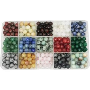 1200pcs 6mm Natural Round Stone Beads Real Gemstone Beading Loose Gemstone Hole Size 1mm DIY Smooth Beads for Bracelet Necklace Earrings Jewelry Making,Box Packed(24 Material -A,6mm) in Saudi Arabia