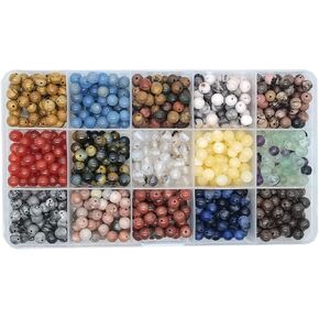 1200pcs 6mm Natural Round Stone Beads Real Gemstone Beading Loose Gemstone Hole Size 1mm DIY Smooth Beads for Bracelet Necklace Earrings Jewelry Making,Box Packed(24 Material -A,6mm)