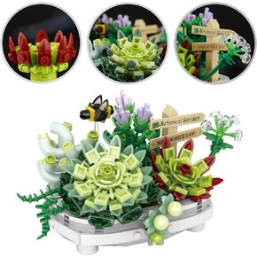 Building Blocks for Adults- Succulent Building Toys, Bonsai Botanical Collection Toy Building Sets, Plants and Flowers DIY Home Decoration, Gifts for Women Kids (Not Compatible with Lego)
