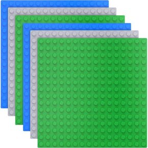 6 Pack Large Building Brick Baseboard in Blue, Green, Gray, 10 x 10 Inch Baseplates Compatible with DUPLO,MEGA, Baseplate for DIY Play Table or Wall