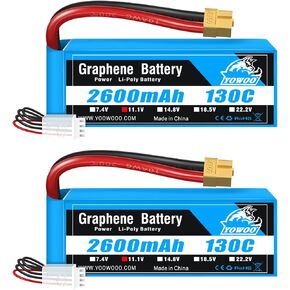 YOWOO 2 Pack LiPo Battery 14.8V 2600mAh 130C 4S Graphene Battery with XT60 Plug for RC Evader BX Car Truck Truggy RC Airplane Helicopter Quadcopter UAV Drone FPV Racing Vehicle Boat
