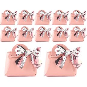 MEIKLE 12 Pack PU Leather Ribbon Candy Gift Bags Wedding Candy Box Birthday Party Favor Bags for Baby Showers Christmas Halloween (Beige,12pcs)