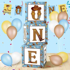 Honoson 3 Pcs My First Rodeo Balloon Boxes with ONE Letters Western Cowboy 1st Birthday Decorations Birthday Party Decor for Boy Girl Cake Smash Backdrop Baby Shower Photoshoot Props Supplies