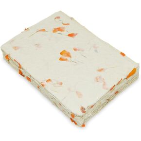 Handmade Lokta Card Stock 5x7 Inch Deckle-edge Paper with Marigold Petals for Vintage Stationery, Printing, and Decorative Invitations (50 Sheets, Marigold)