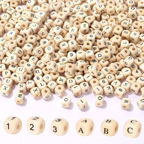Whaline 700Pcs Wood Beads Initial 26 Letters Beads and 0-9 Numbers Natural Wood Craft Beads 10mm Square Alphabet Beads Wooden Loose Letter Beads Cube Beads for Jewelry Making DIY Projects Decoration in Kuwait