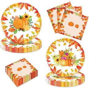 فريراند 40 قطعة من لوازم حفلات الخريف تتضمن 20 طبقا و20 منديل لتزيين حفلات عيد الشكر واعياد الميلاد in Kuwait