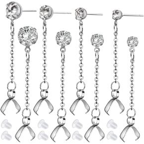 اقراط من الستانلس ستيل مرصعة باحجار الراين مطلية بالفضة مع مشابك تثبيت وسلاسل و20 قطعة من الاقراط الخلفية الشفافة لمستلزمات صناعة المجوهرات بنفسك، 4 مقاسات in Kuwait