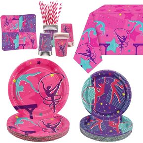 Gymnastics Birthday Party Decorations - Gymnastics Theme Party Supplies for Your Little Dance Gymnasts with Gymnastics Tablecloth, Plates, Napkins, Tableware, Serves 20 in Kuwait