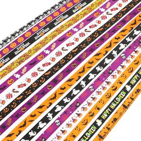 15 Pcs Halloween Ribbon, SANNIX 15 Yards 3/8 Inch Halloween Grosgrain Ribbon Ghost Spider Thin Halloween Ribbon Bat Pumpkin Ribbons for DIY Crafts Gift Wrapping Halloween Decorations
