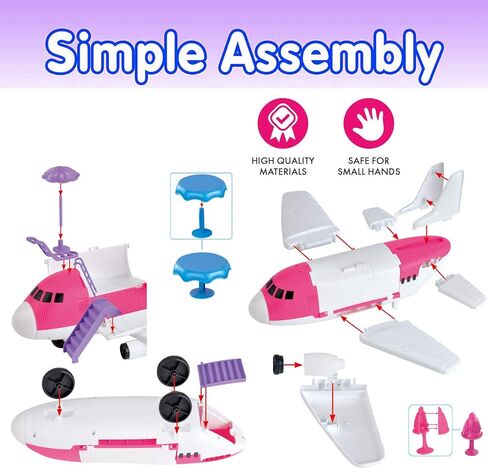 Liberty Imports Pink Airplane Toy Private Jet Transport Cargo Vehicle - Big Large Aircraft Plane with Figures and Beauty Accessories Pretend Playset for Toddler Girls in Saudi Arabia