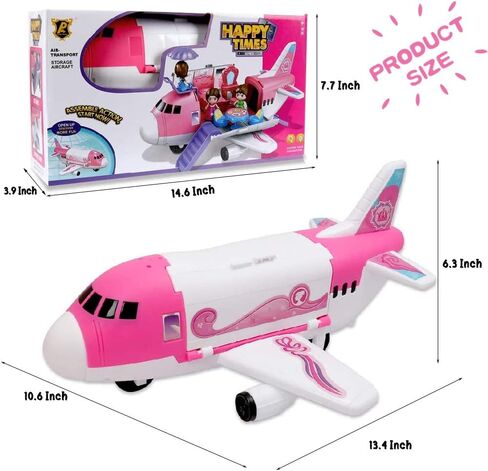 Liberty Imports Pink Airplane Toy Private Jet Transport Cargo Vehicle - Big Large Aircraft Plane with Figures and Beauty Accessories Pretend Playset for Toddler Girls in Saudi Arabia