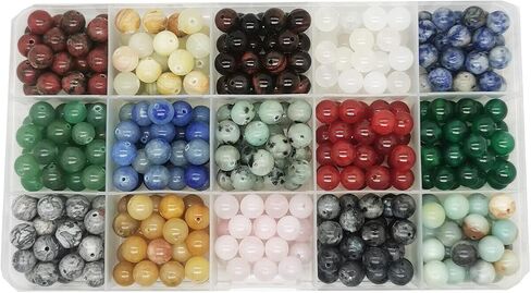 1200pcs 6mm Natural Round Stone Beads Real Gemstone Beading Loose Gemstone Hole Size 1mm DIY Smooth Beads for Bracelet Necklace Earrings Jewelry Making,Box Packed(24 Material -A,6mm) in Saudi Arabia