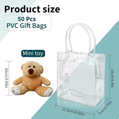 CZWESTC 16 Pcs Clear PVC Gift Bags with Handles, Small Transparent Gift Wrap Bags, Clear Tote Bag, Reusable Shopping Bags with Handle for Merchandise, Retail, Small Business (5.9 x 5.1 Inch) in Kuwait