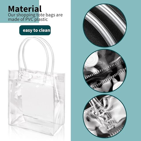 CZWESTC 16 Pcs Clear PVC Gift Bags with Handles, Small Transparent Gift Wrap Bags, Clear Tote Bag, Reusable Shopping Bags with Handle for Merchandise, Retail, Small Business (5.9 x 5.1 Inch) in Kuwait
