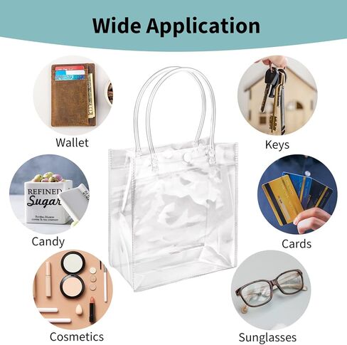 CZWESTC 16 Pcs Clear PVC Gift Bags with Handles, Small Transparent Gift Wrap Bags, Clear Tote Bag, Reusable Shopping Bags with Handle for Merchandise, Retail, Small Business (5.9 x 5.1 Inch) in Kuwait