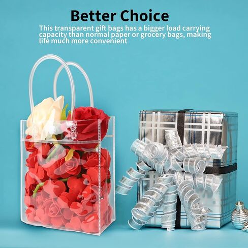 CZWESTC 16 Pcs Clear PVC Gift Bags with Handles, Small Transparent Gift Wrap Bags, Clear Tote Bag, Reusable Shopping Bags with Handle for Merchandise, Retail, Small Business (5.9 x 5.1 Inch) in Kuwait