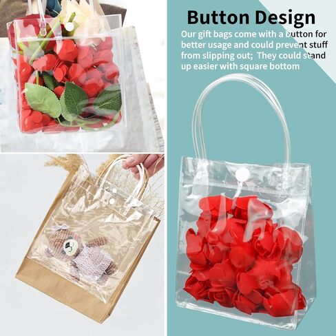 CZWESTC 16 Pcs Clear PVC Gift Bags with Handles, Small Transparent Gift Wrap Bags, Clear Tote Bag, Reusable Shopping Bags with Handle for Merchandise, Retail, Small Business (5.9 x 5.1 Inch) in Kuwait
