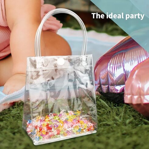CZWESTC 16 Pcs Clear PVC Gift Bags with Handles, Small Transparent Gift Wrap Bags, Clear Tote Bag, Reusable Shopping Bags with Handle for Merchandise, Retail, Small Business (5.9 x 5.1 Inch) in Kuwait