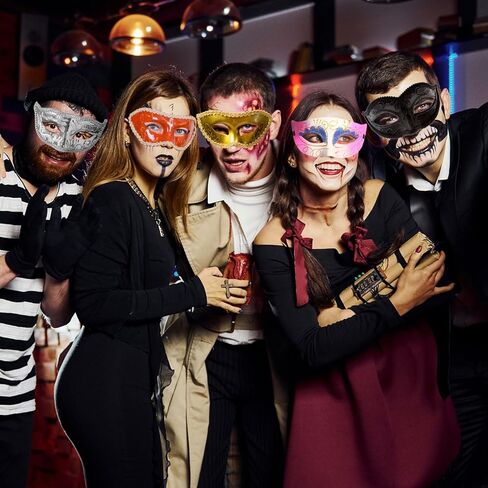 DIY Masquerade Mask, 16Pcs White Unpainted Paintable Paper Mache Masks with Colorful Craft Feathers and Self Adhesive Jewel Gem Sticker for Halloween Christmas Mardi Gras Cosplay Party Decoration in Kuwait