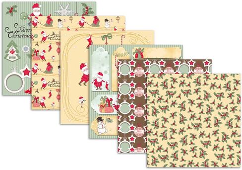 بيوكس اكسر 24 ورقة من ورق سجل القصاصات بطابع الكريسماس، عبوة ورقية بنمط 6 انش، لوازم دفتر اليوميات الحرفية الزخرفية من جانب واحد للالبوم الفني والمخططات اليدوية in Kuwait