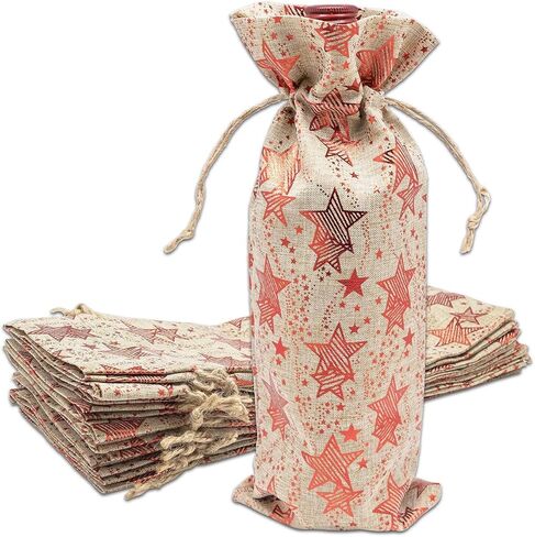 12pk - 8x10 Jute Burlap Linen Canvas Gift Bags with Drawstring - Christmas Presents, Party Favors - (Red Snowflakes, Large) by TheDisplayGuys in Kuwait