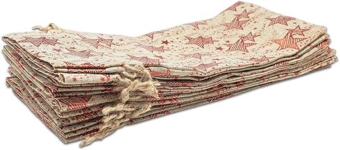 12pk - 8x10 Jute Burlap Linen Canvas Gift Bags with Drawstring - Christmas Presents, Party Favors - (Red Snowflakes, Large) by TheDisplayGuys in Kuwait