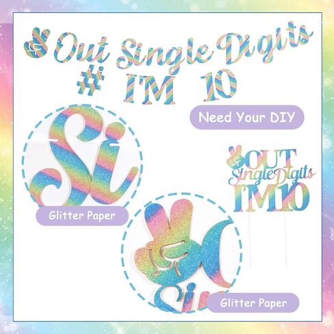 JOYMEMO 10th Birthday Decorations Blue, Peace Out Single Digits Tenth Birthday Party Supplies with Hanging Swirls & Paper Glitter Banner Cake Topper Double Digits Birthday Decor in Kuwait