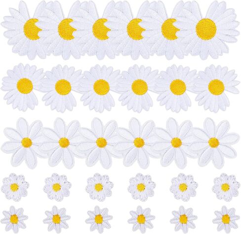 30Pcs Daisy Flower Iron On Patches Embroidery Patch, Flower Clothing Sew Applique, Flower Iron on Patches Clothing Patches, Repair Patch for Clothing Pants Decoration and DIY Craft Supplies in Saudi Arabia