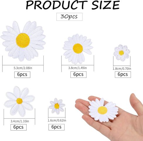 30Pcs Daisy Flower Iron On Patches Embroidery Patch, Flower Clothing Sew Applique, Flower Iron on Patches Clothing Patches, Repair Patch for Clothing Pants Decoration and DIY Craft Supplies in Saudi Arabia
